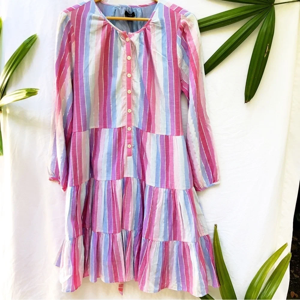 J.CREW | NWT PASTEL STRIPED VEDA BELTED DRESS LARGE BLOGGER INFLUENCER FAVORITE